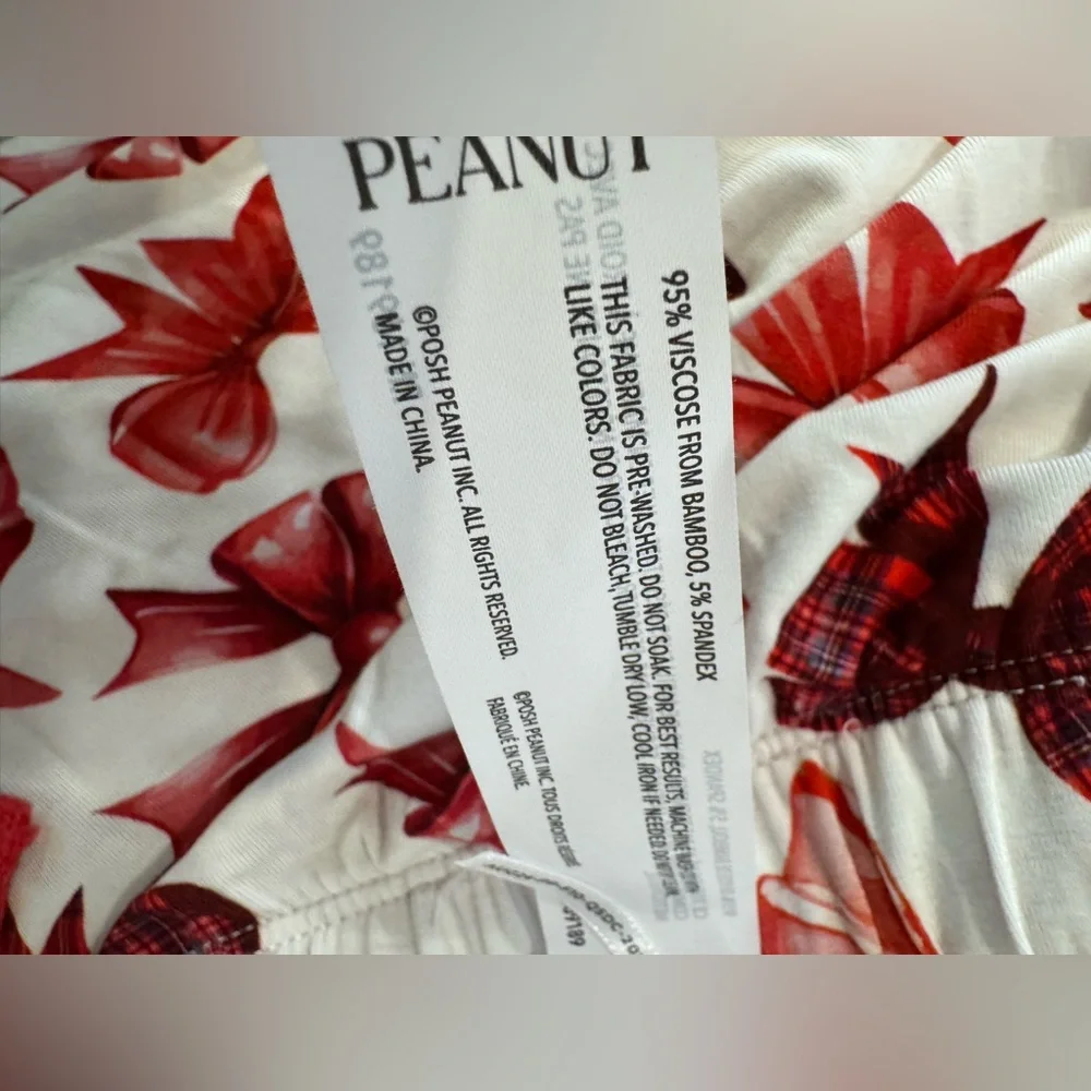 NWT Posh Peanut Holiday Christmas Red Bow Women’s Luxe Pajama Pant Set w/ Pocket - Picture 14 of 16
